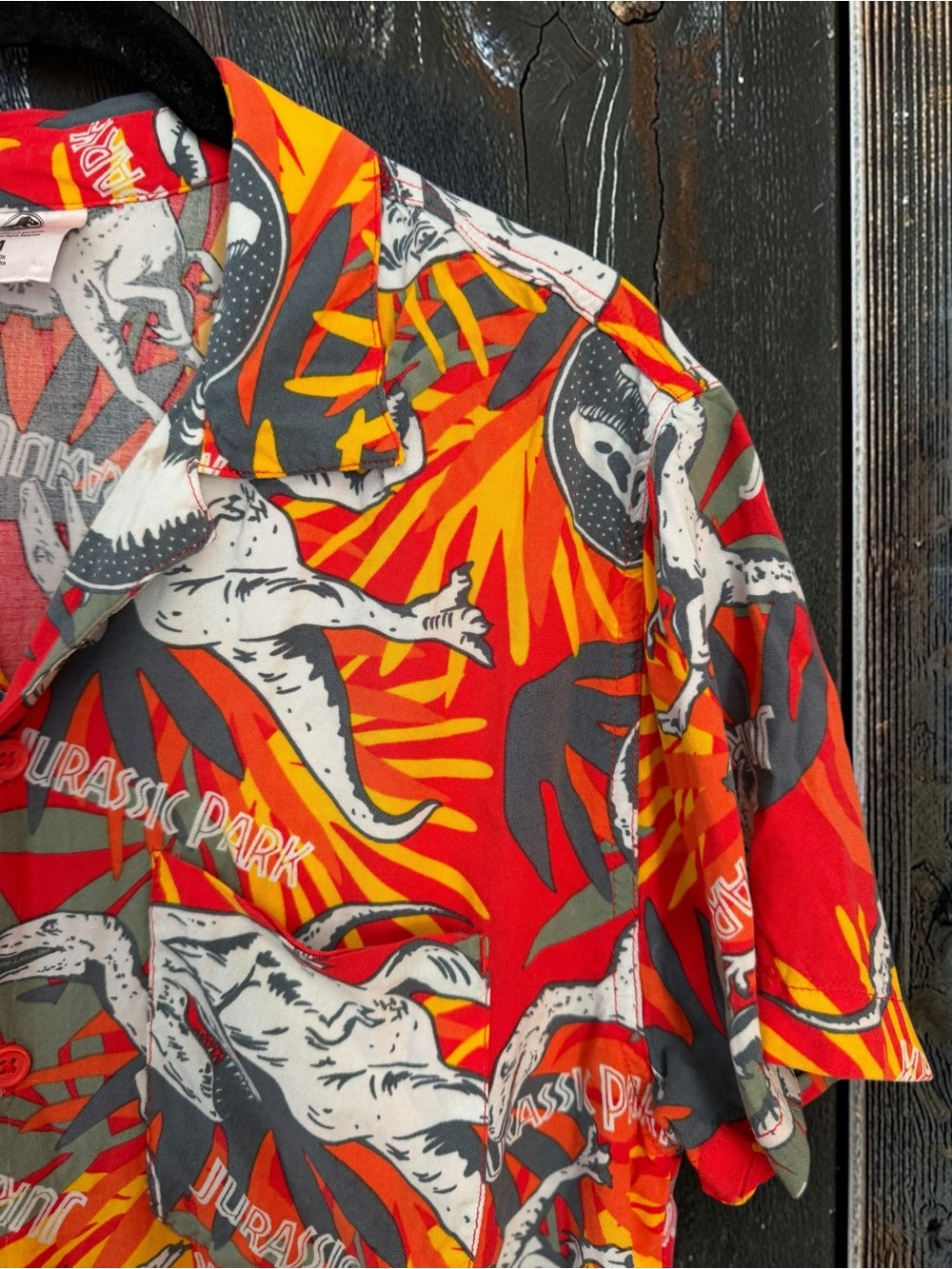Jurassic Park Rayon Camp Shirt Mens M Allover Print Retro Vacation - Picture 4 of 7